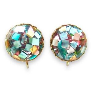 1962 Sarah Coventry Lucite glitter Party Earrings, Vintage Confetti Clip on